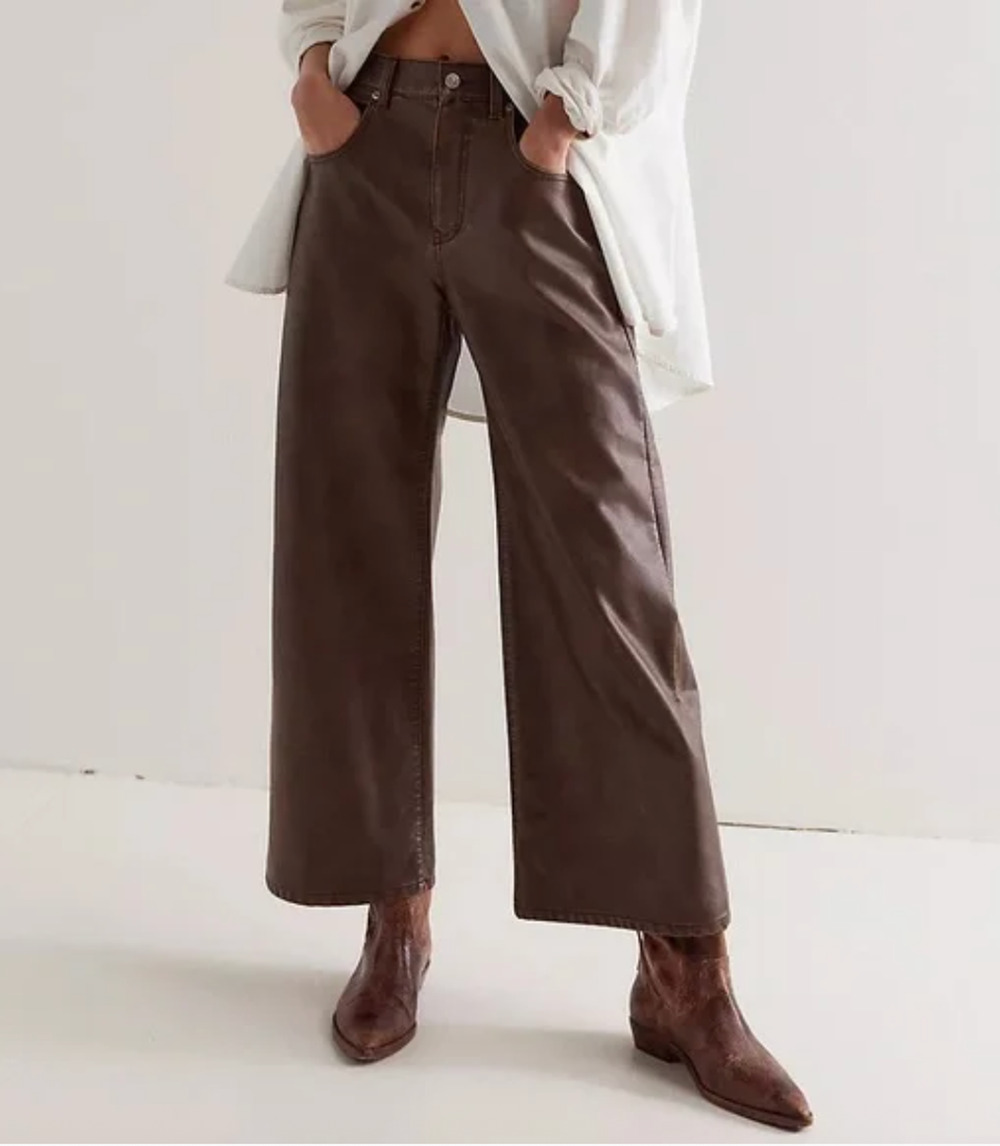 Free People Wide Leg Faux Leather Pants in Brown